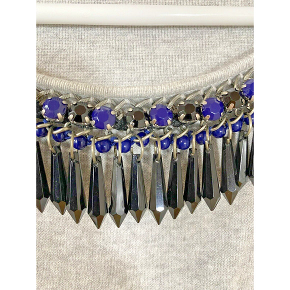 Milly Gray Short Sleeve Knit Top Embellished‎ Black Blue Beads Size P(0-2) - Picture 5 of 10
